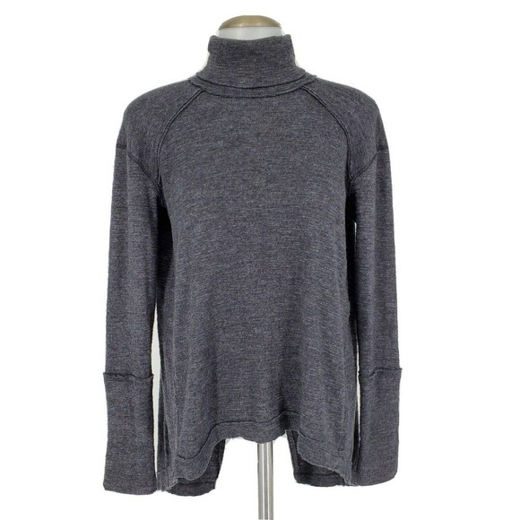 Free People Split Back Turtleneck Top Gray - Picture 1 of 4